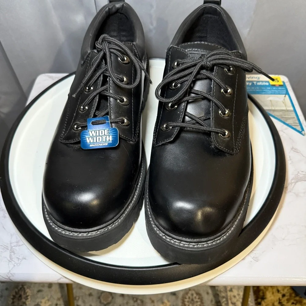 Skechers Cool Cat Pixel Lug Sole Oxfords Mens 13 Wide Black Leather Work Grunge